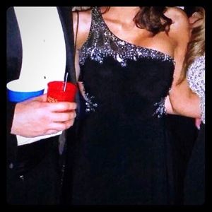 Betsy Adam One Shoulder Black Gown